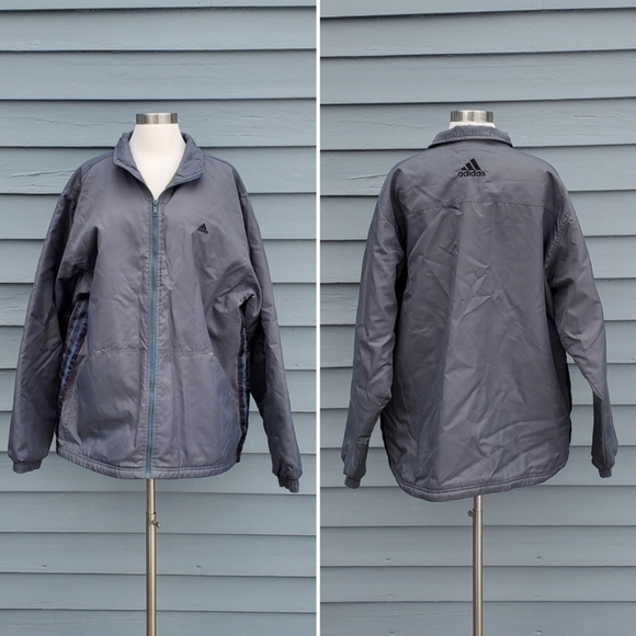Vintage 90s y2k Adidas Logo Gray Varsity Stripes Oversized Puffer Jacket Lg - Picture 5 of 5